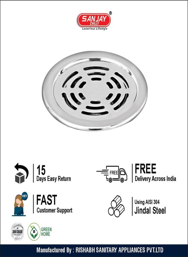 Sanjay Chilly Stainless Steel Floor Drain 4 INCH Cover Jali 304 Grade Washroom Bathtub Kitchen Waste Water Drainer in Bathroom Sink & Toilet (TOF Round Ringo Silver) - Image 5